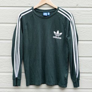 Adidas Originals 3 Stripe Pique Long Sleeve Tee, Green/White, BR2046, Mens Large